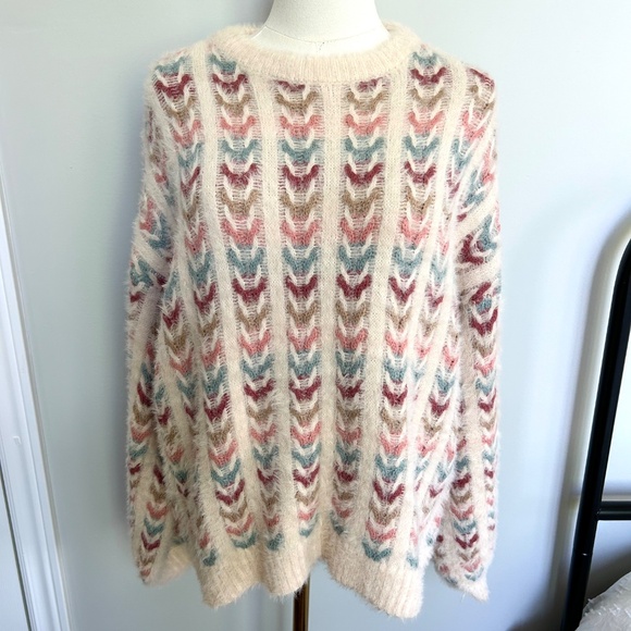 NWOT Forever 21 Oversize Fuzzy Multi-color Knit Sweater Women's Small - Picture 2 of 8